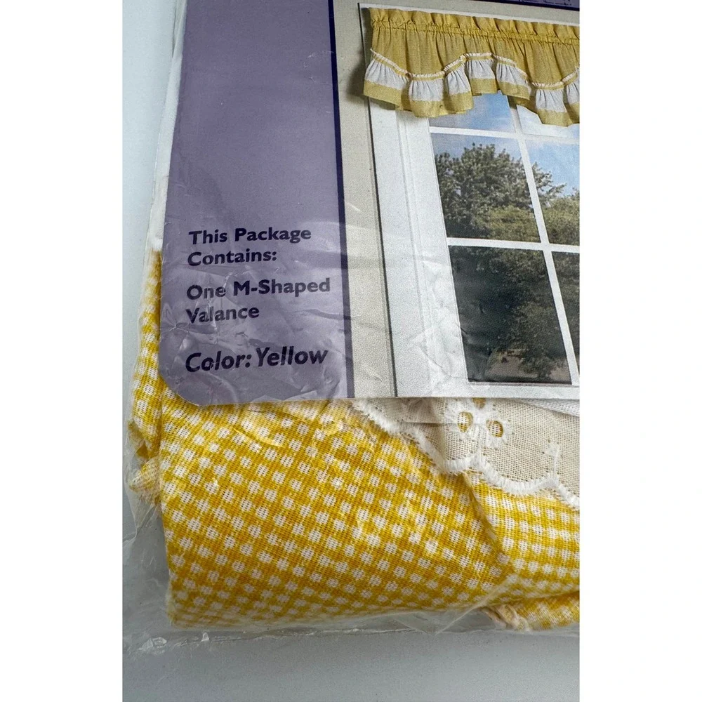 Vtg Home Essentials Yellow Check Ashley M-Valance 60x13 Cottagecore Farmhouse